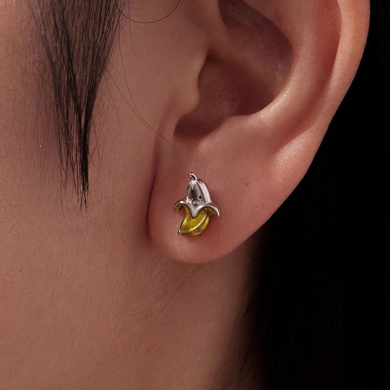 Boucles d'Oreilles Puces Banane en Argent 925
