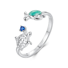Bague Ajustable Tortue de Mer en Argent 925