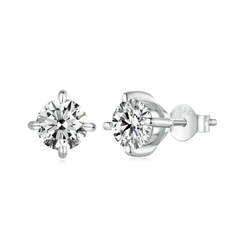 Boucles d'Oreilles Puces Moissanite 1ct en Argent 925 avec Certificats