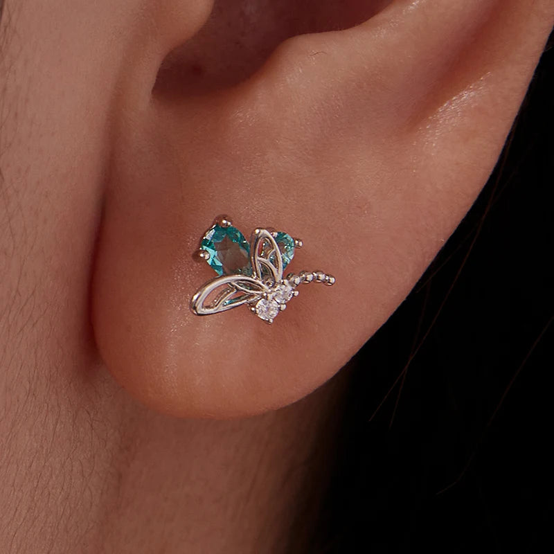 Boucles d'Oreilles Puces Libellule en Argent 925