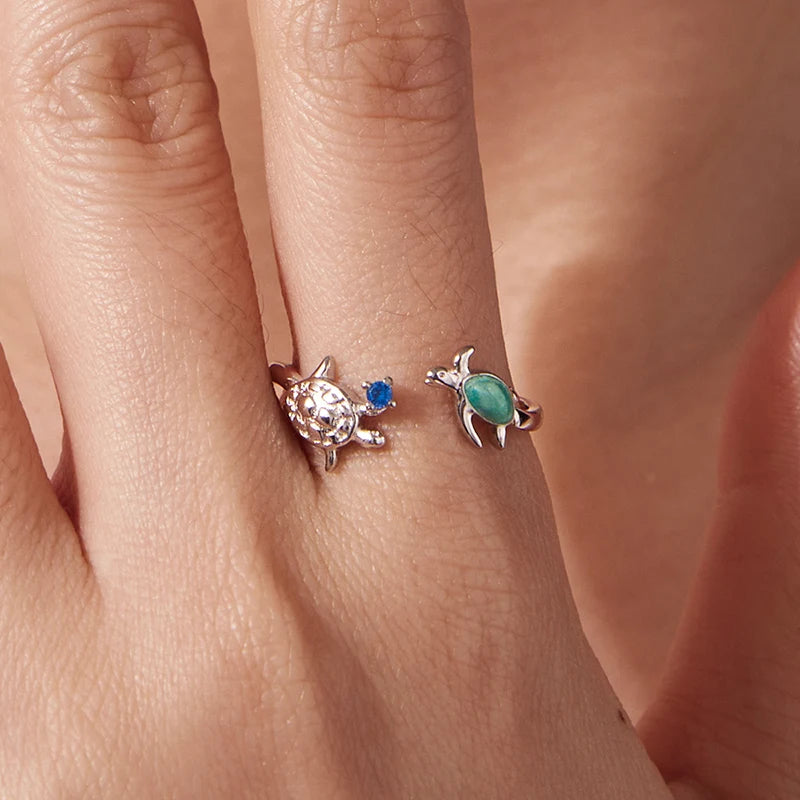 Bague Ajustable Tortue de Mer en Argent 925