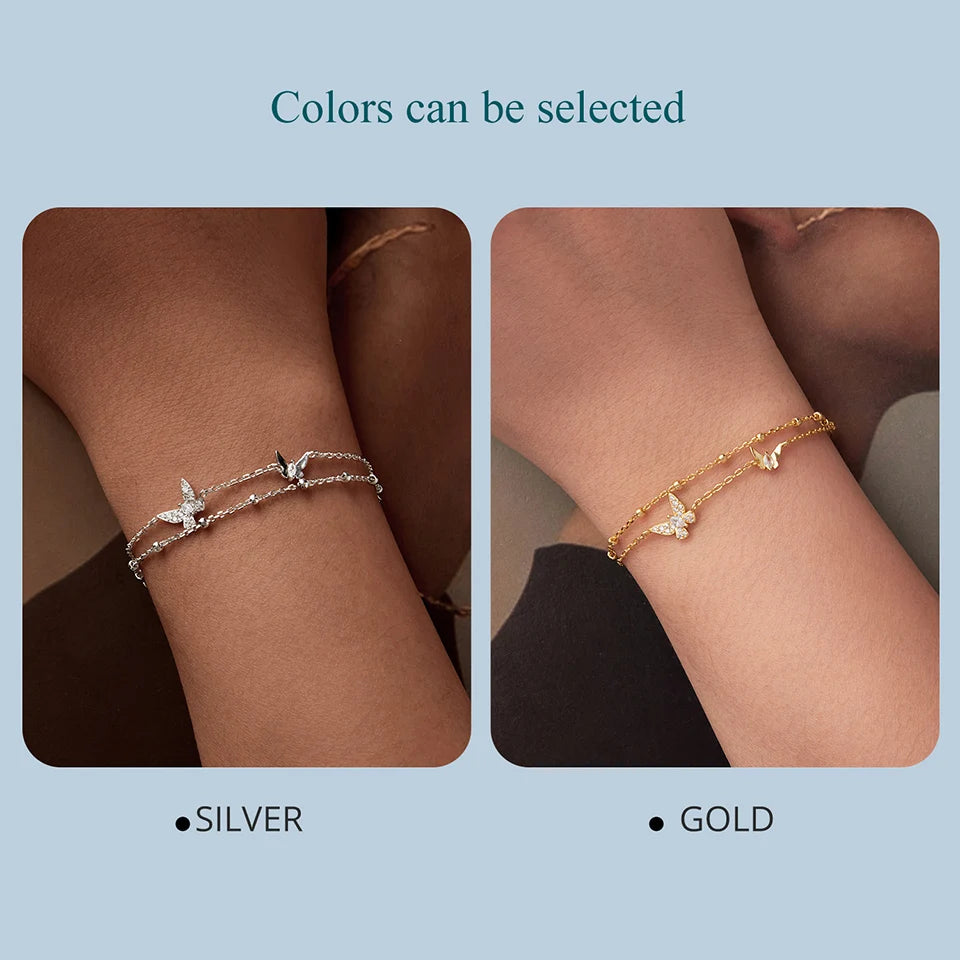Bracelet Papillon Double Rang en Argent 925