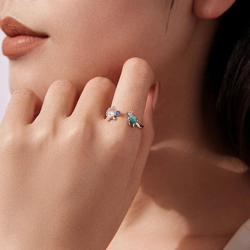 Bague Ajustable Tortue de Mer en Argent 925