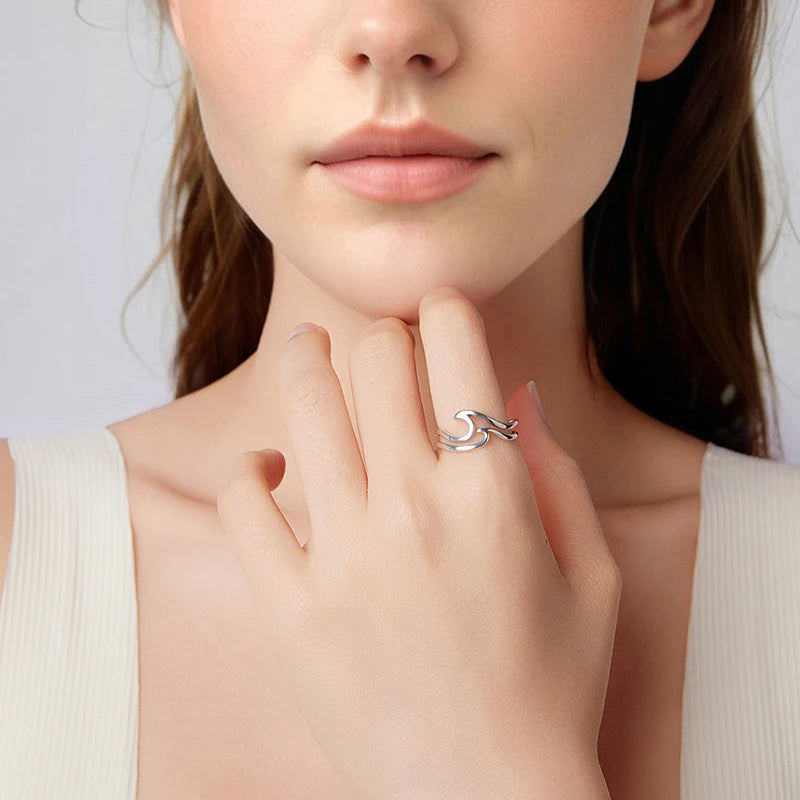Bague Double Rang Vague Océan en Argent 925