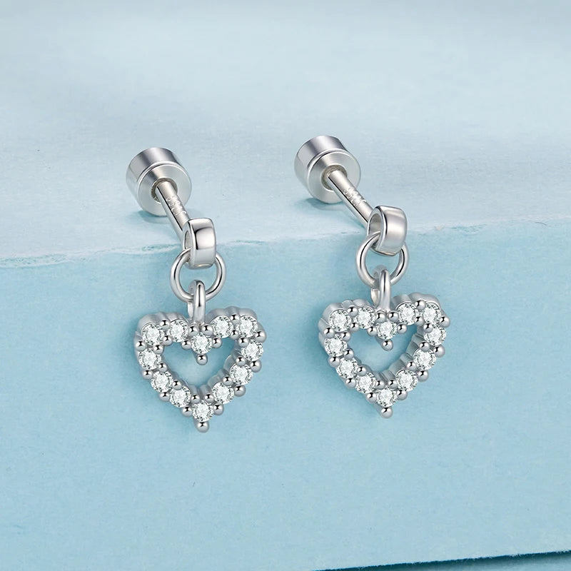 Boucles d'Oreilles Puces Traversantes Cœur en Argent 925