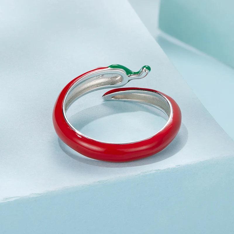 Bague Ajustable Piment Rouge en Argent 925