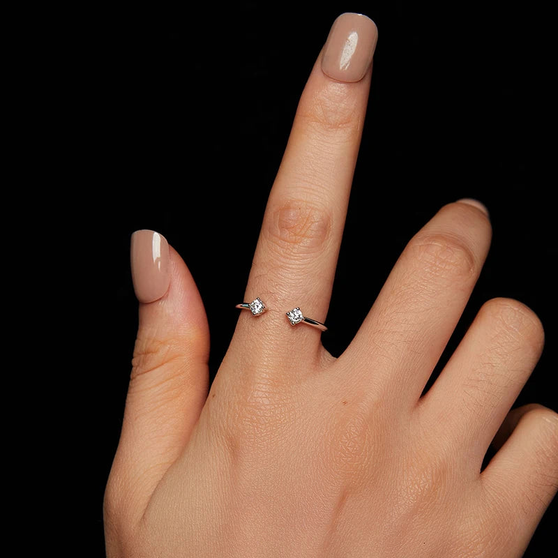Bague Ajustable Moissanite Délicate en Argent 925 avec Certificat