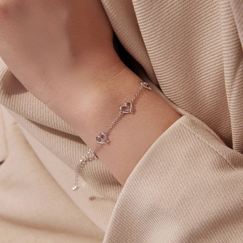 Bracelet Maillons Cœur en Argent 925