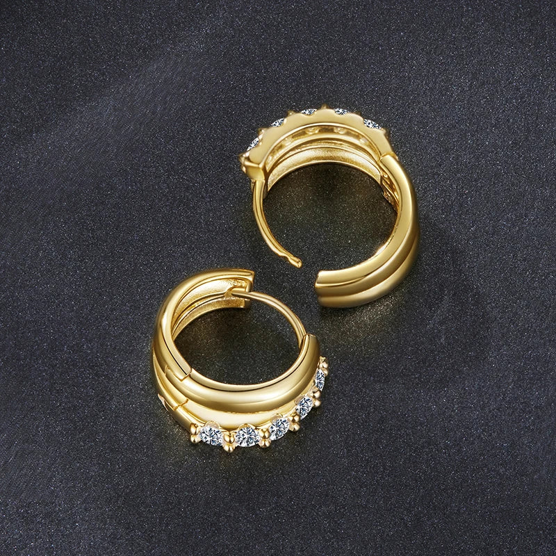 Créoles Double Rang Moissanite en Argent 925 avec Certificat