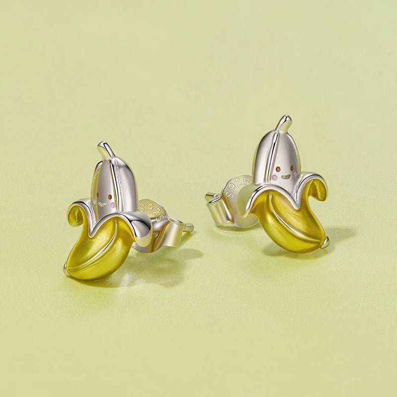 Boucles d'Oreilles Puces Banane en Argent 925