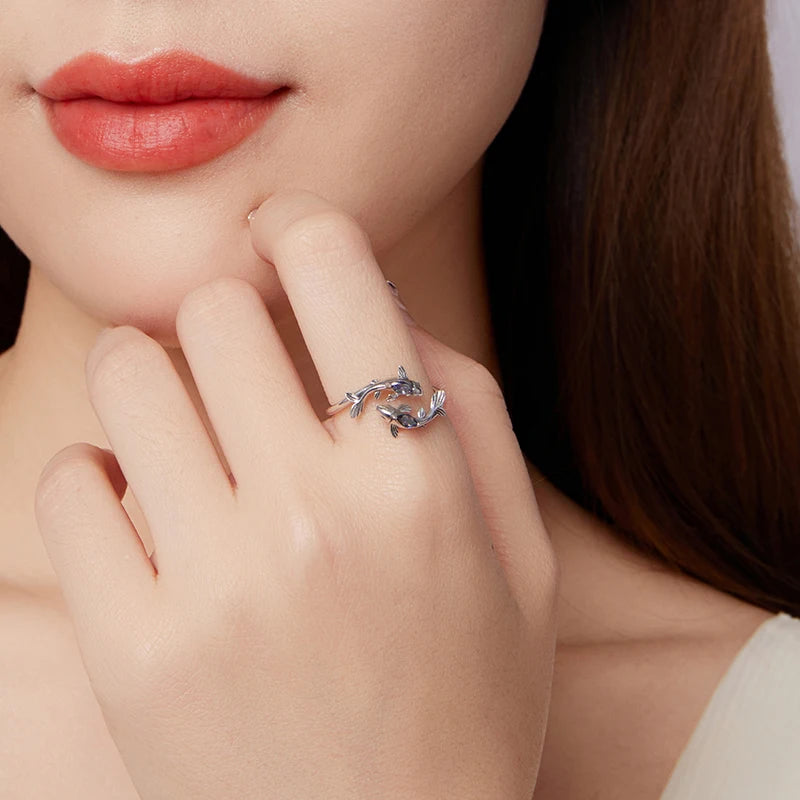 Bague Ajustable Signe Poissons en Argent 925
