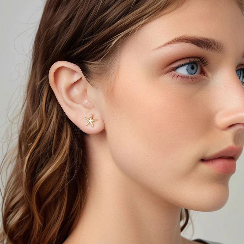 Boucles d'Oreilles Puces Petite Étoile de Mer en Argent 925