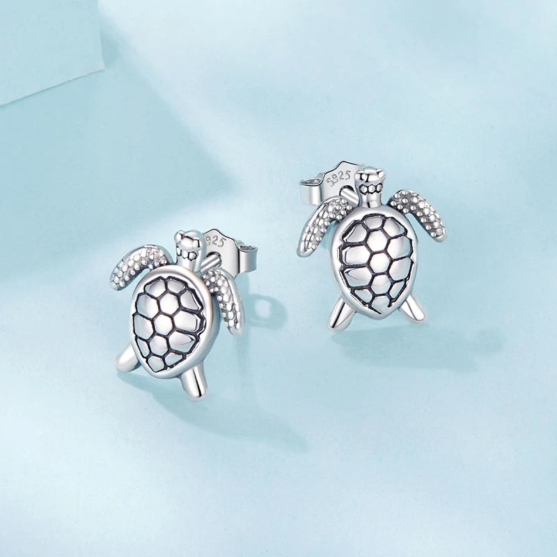 Boucles d'Oreilles Puces Tortue de Mer en Argent 925