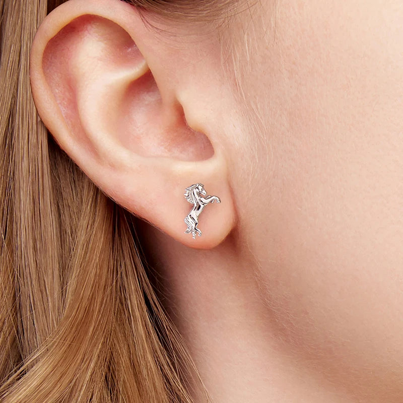 Boucles d'Oreilles Puces Cheval au Galop en Argent 925