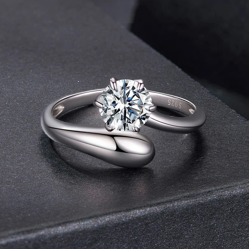 Bague Ajustable Moissanite Tendance en Argent 925 avec Certificat