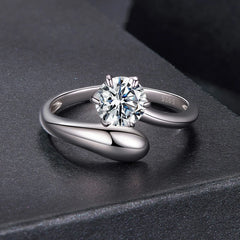Bague Ajustable Moissanite Tendance en Argent 925 avec Certificat
