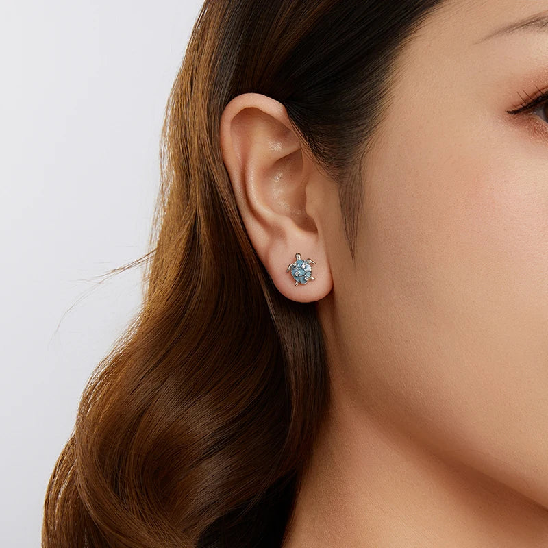 Boucles d'Oreilles Puces Tortue de Mer en Argent 925