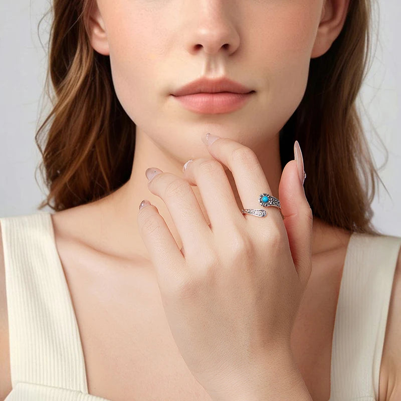 Bague Ajustable Tournesol Turquoise en Argent 925