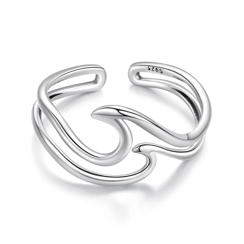 Bague Double Rang Vague Océan en Argent 925