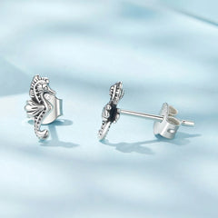 Boucles d'Oreilles Puces Hippocampe en Argent 925