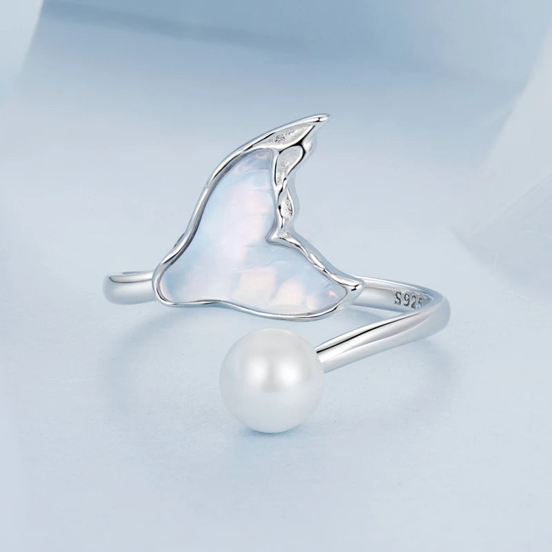 Bague Queue de Poisson et Perle Coquillage en Argent 925