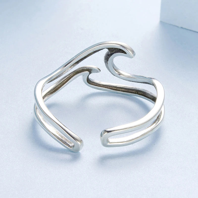 Bague Double Rang Vague Océan en Argent 925