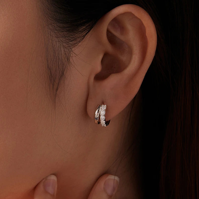 Créoles Double Rang Moissanite en Argent 925 avec Certificat