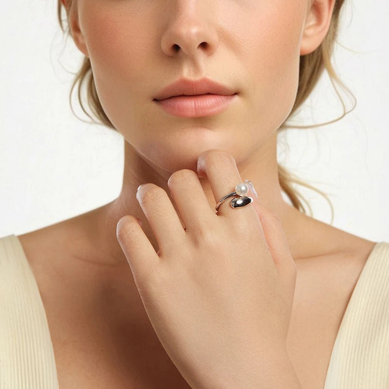 Bague Ajustable Perle Coquillage en Argent 925