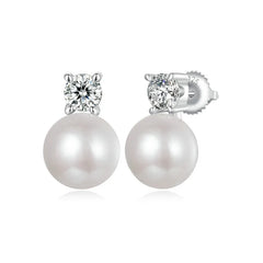 Boucles d'Oreilles Puces Perle Naturelle et Moissanite 0,5ct en Argent 925 avec Certificats