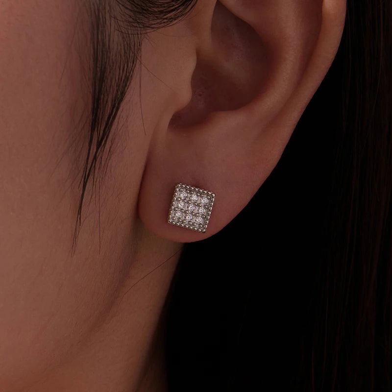 Boucles d'Oreilles Puces Carrées en Argent 925