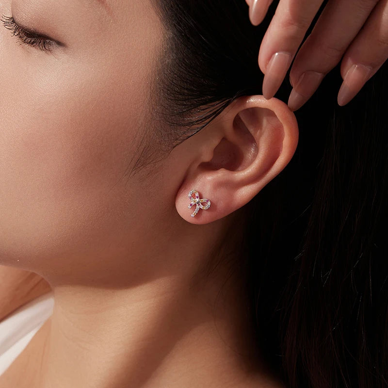 Boucles d'Oreilles Puces Nœud Coloré en Argent 925