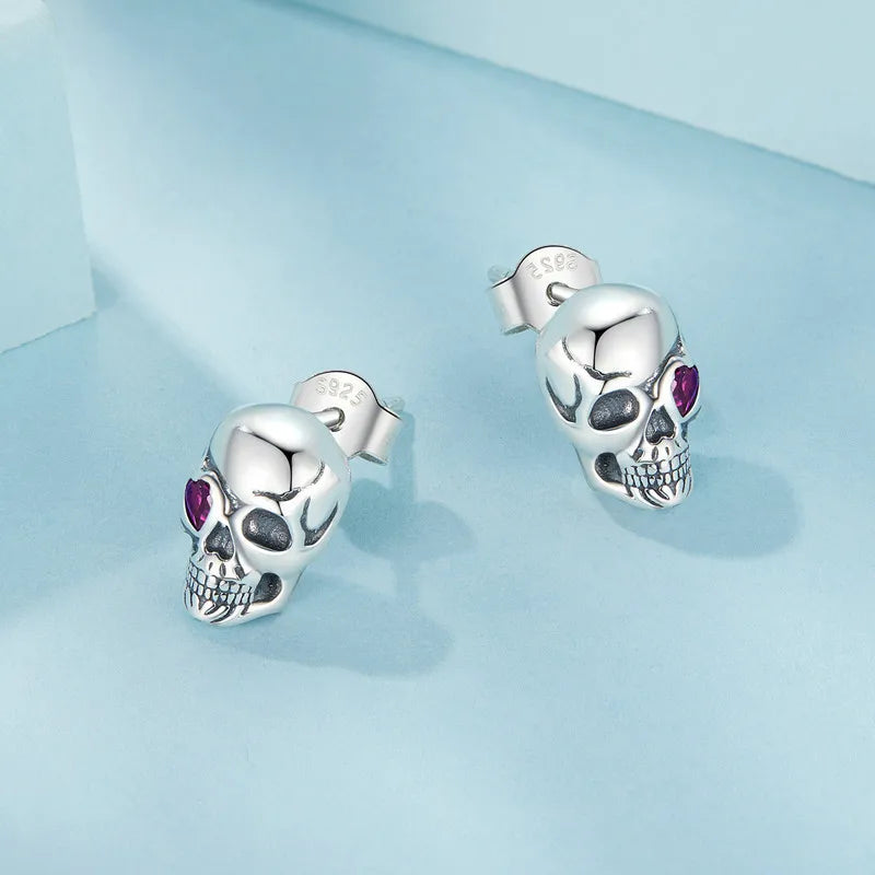 Boucles d'Oreilles Puces Tête de Mort en Argent 925