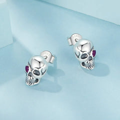 Boucles d'Oreilles Puces Tête de Mort en Argent 925