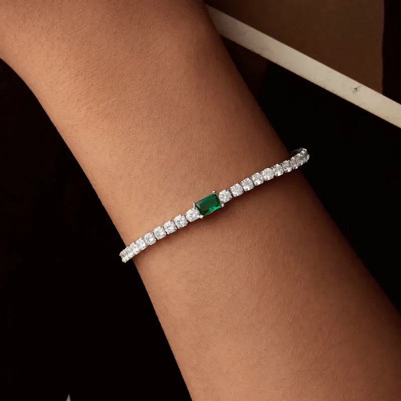 Bracelet Élégant Vert Émeraude en Argent 925