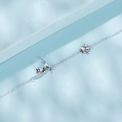 Bracelet à Breloque Chat en Argent 925