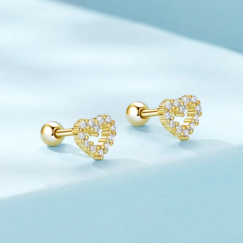 Boucles d'Oreilles Puces Traversantes Cœur en Argent 925