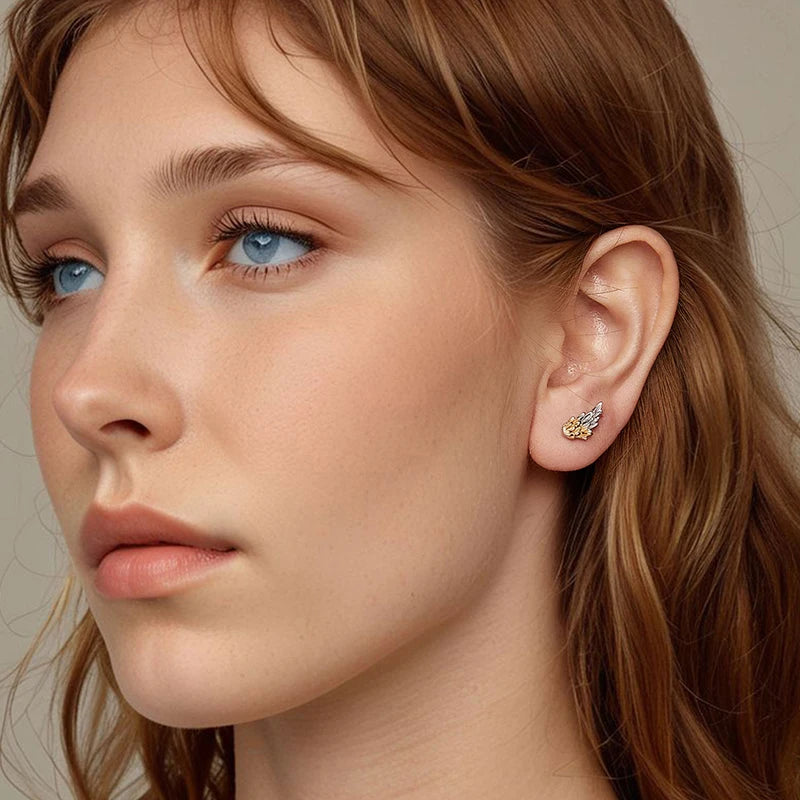 Boucles d'Oreilles Puces Ailes Or et Argent en Argent 925