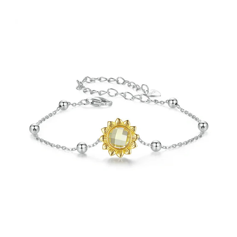 Bracelet à Breloque Tournesol en Argent 925