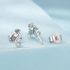 Boucles d'Oreilles Puces Mini Dragon Volant en Argent 925