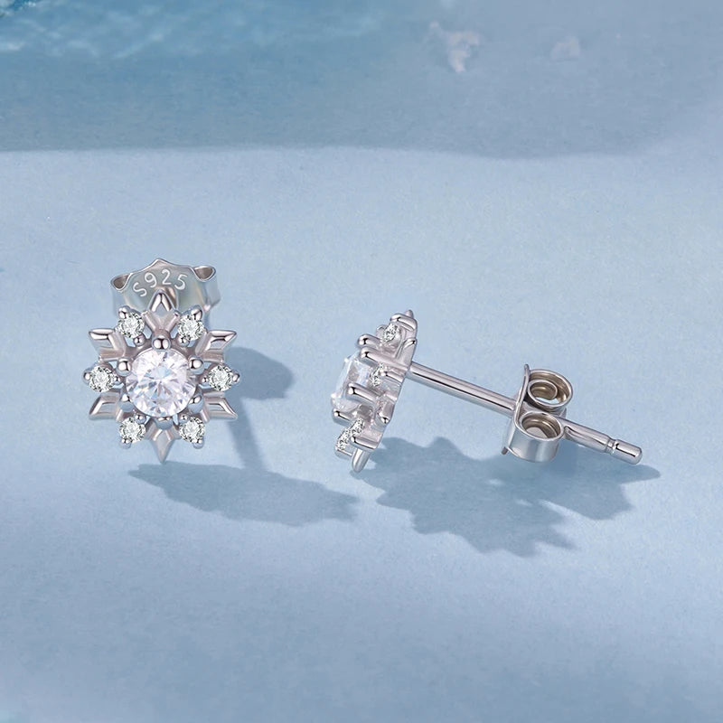 Boucles d'Oreilles Puces Fleur de Givre en Argent 925