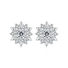 Boucles d'Oreilles Puces Fleur de Givre en Argent 925