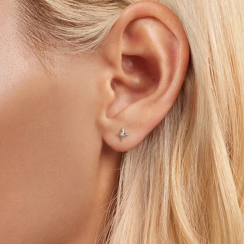 Boucles d'Oreilles Puces Traversantes Étoile en Argent 925