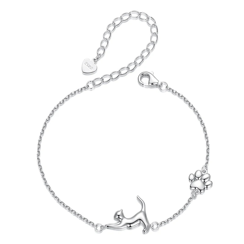 Bracelet à Breloque Chat en Argent 925