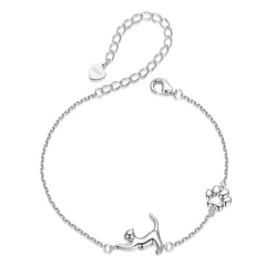 Bracelet à Breloque Chat en Argent 925