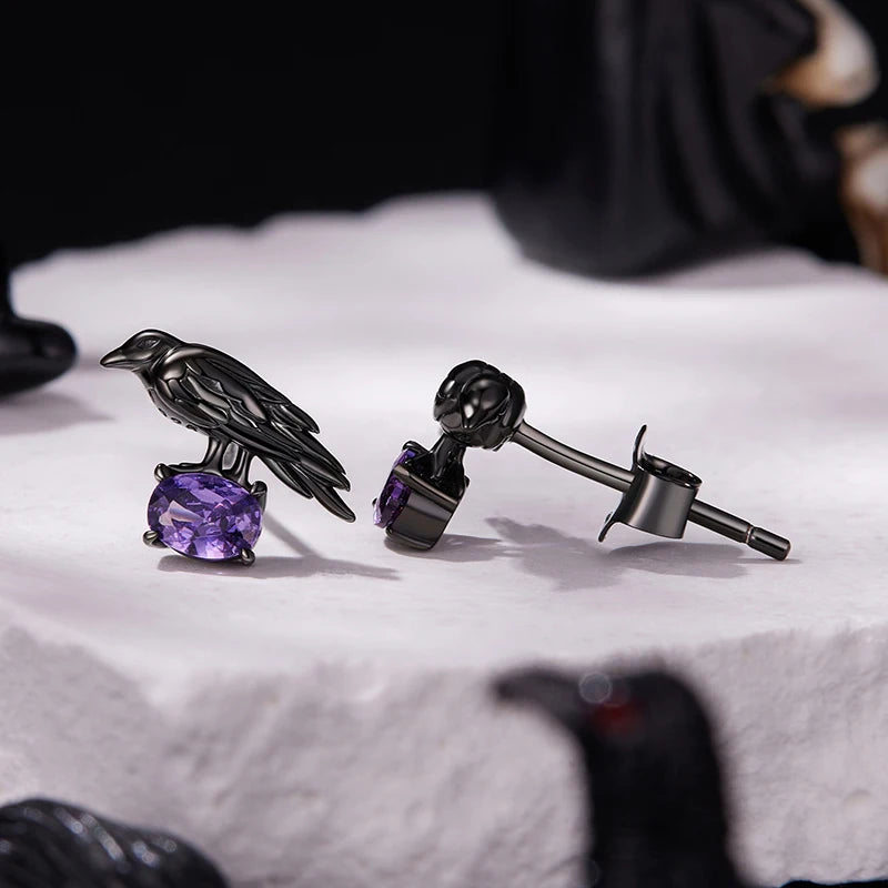 Boucles d'Oreilles Puces Corbeau en Argent 925
