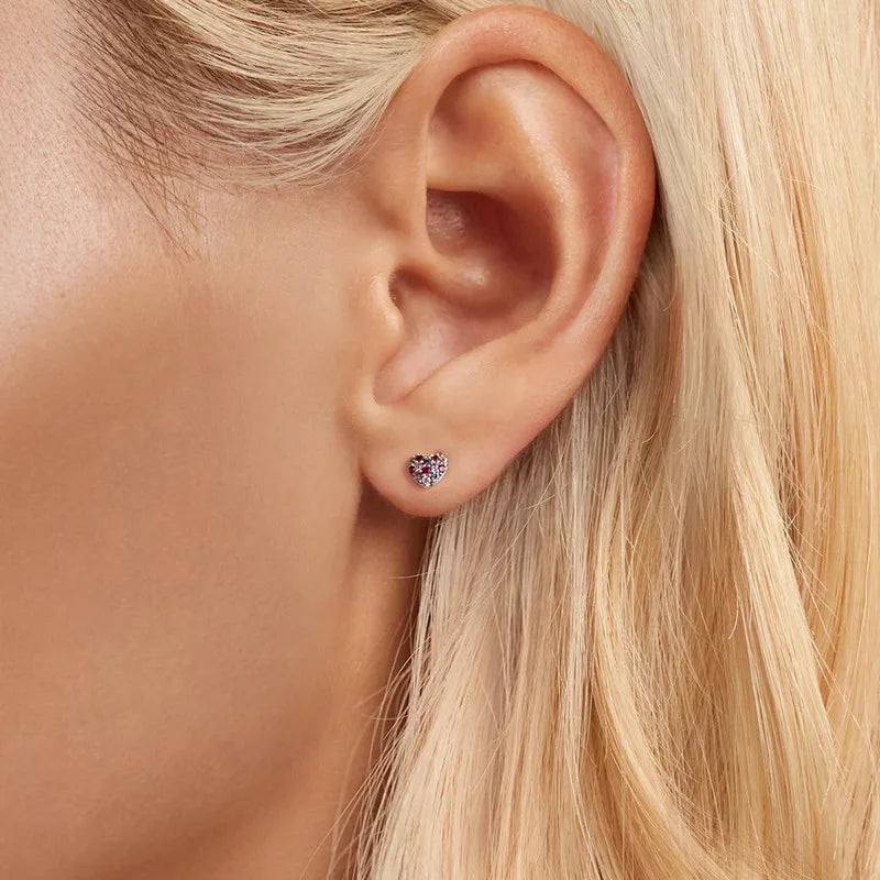 Boucles d'Oreilles Puces Cœur Coloré en Argent 925