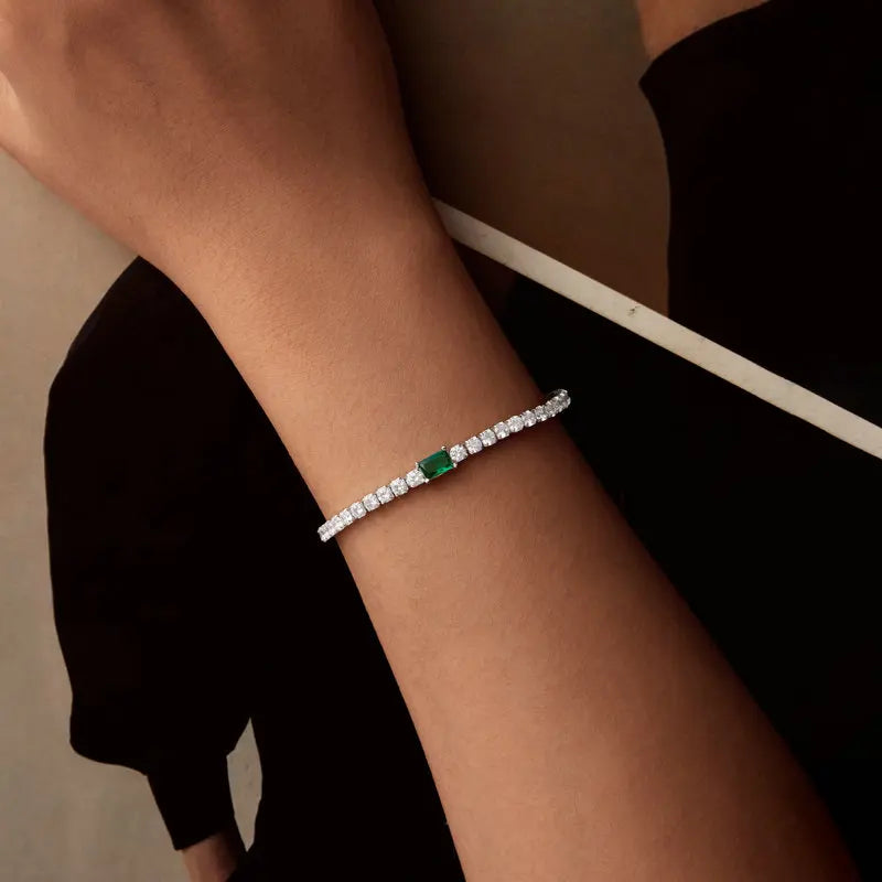 Bracelet Élégant Vert Émeraude en Argent 925