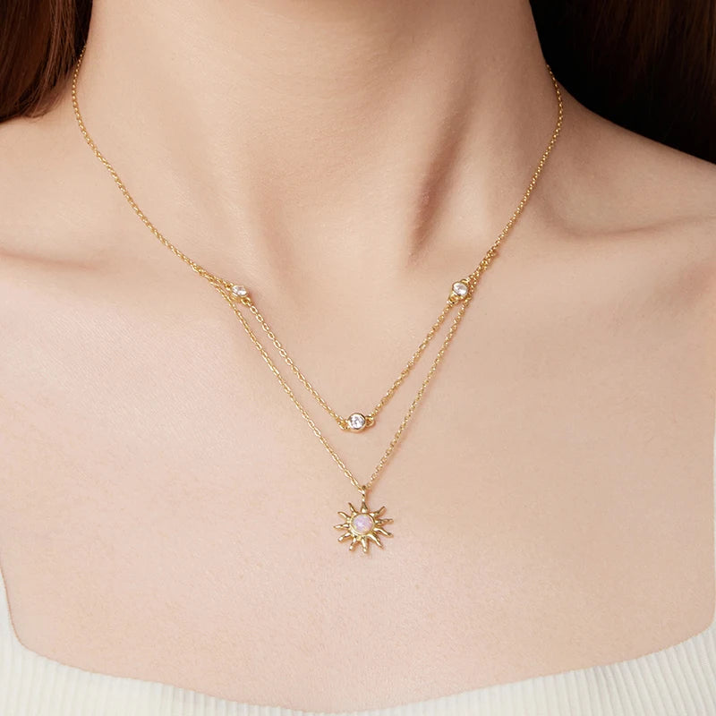 Collier Double Rang Soleil Opale en Argent 925