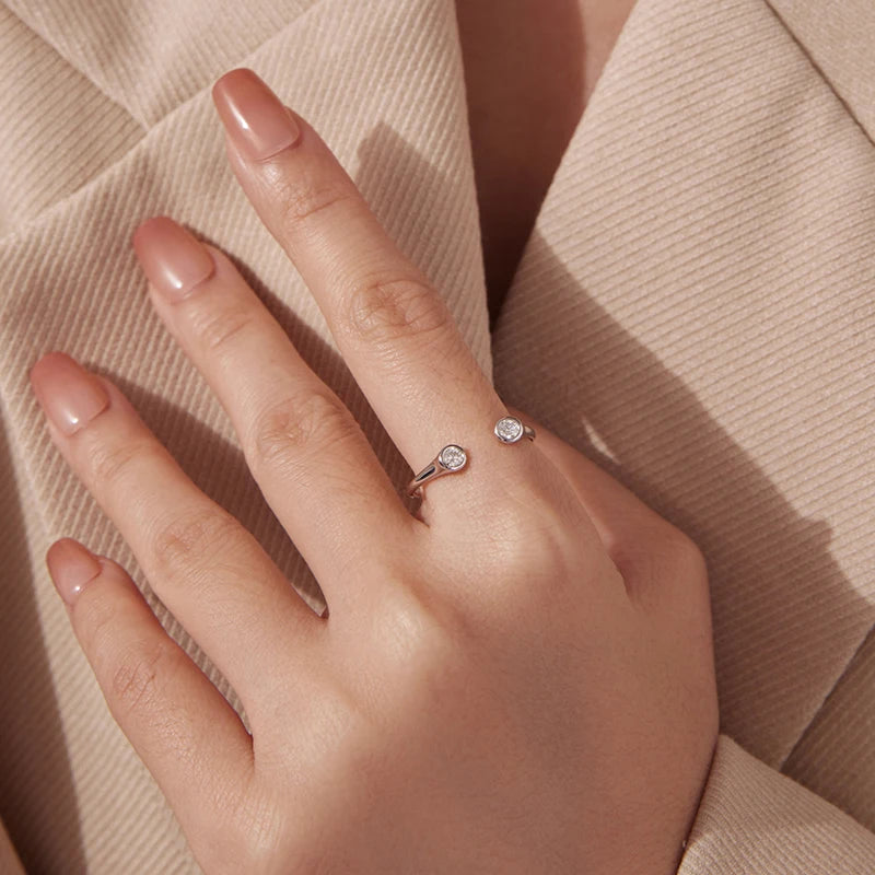 Bague Ajustable Moissanite 0,1ct en Argent 925 avec Certificat