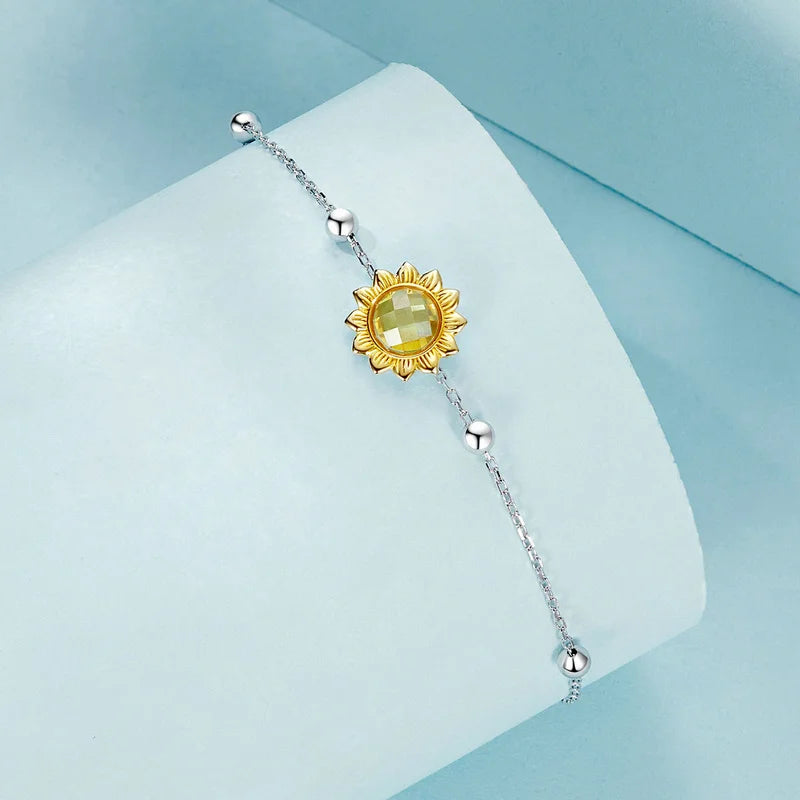 Bracelet à Breloque Tournesol en Argent 925